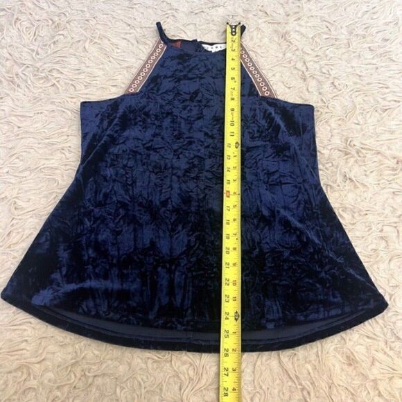 THML Anthropologie Womens Sleeveless Blue Crushed Velvet Embroidered Trim Top SM - Picture 8 of 10